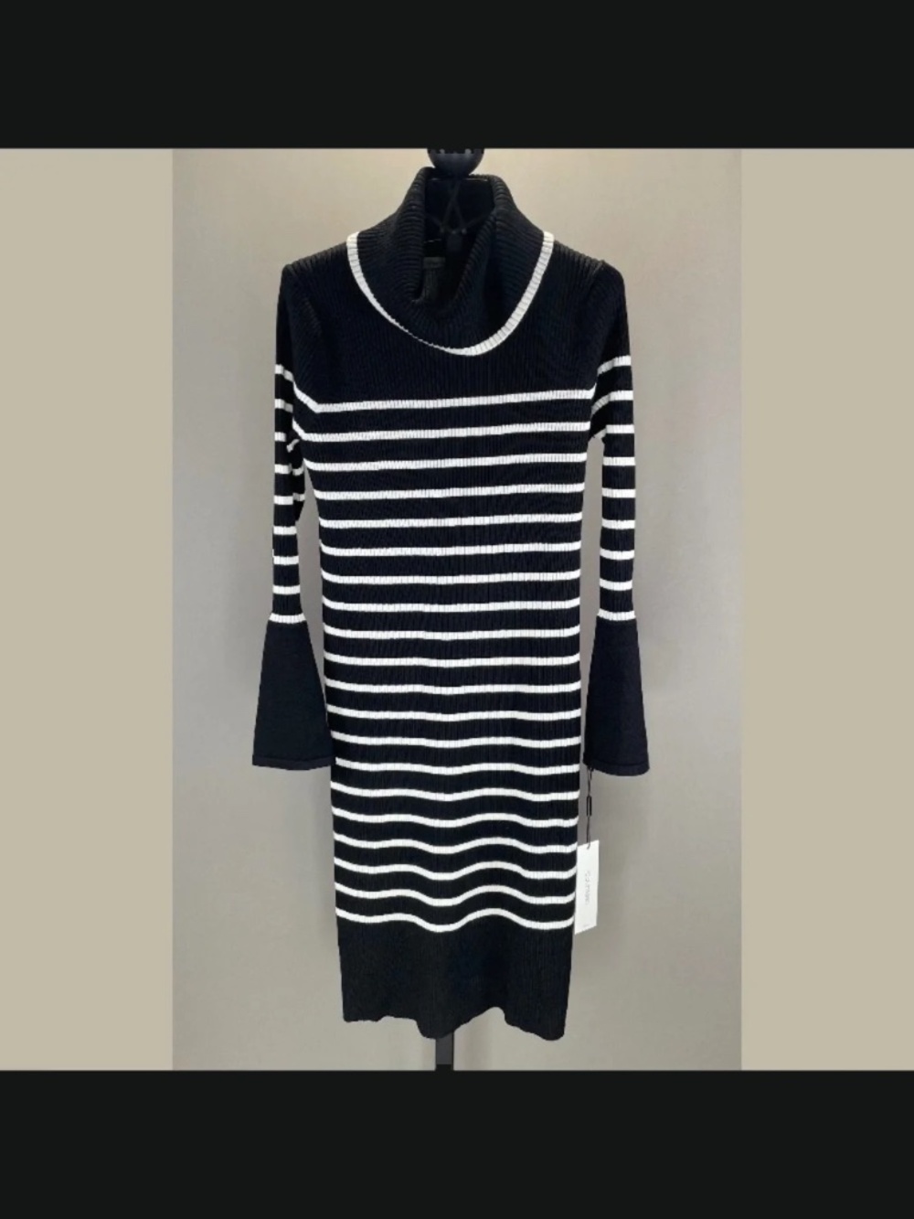 NEW Calvin Klein Dress Womens Large black white knit pencil classic